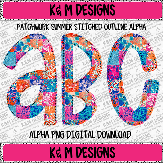 Patchwork Summer Stitched Outline Alpha PNG Set Digital Download