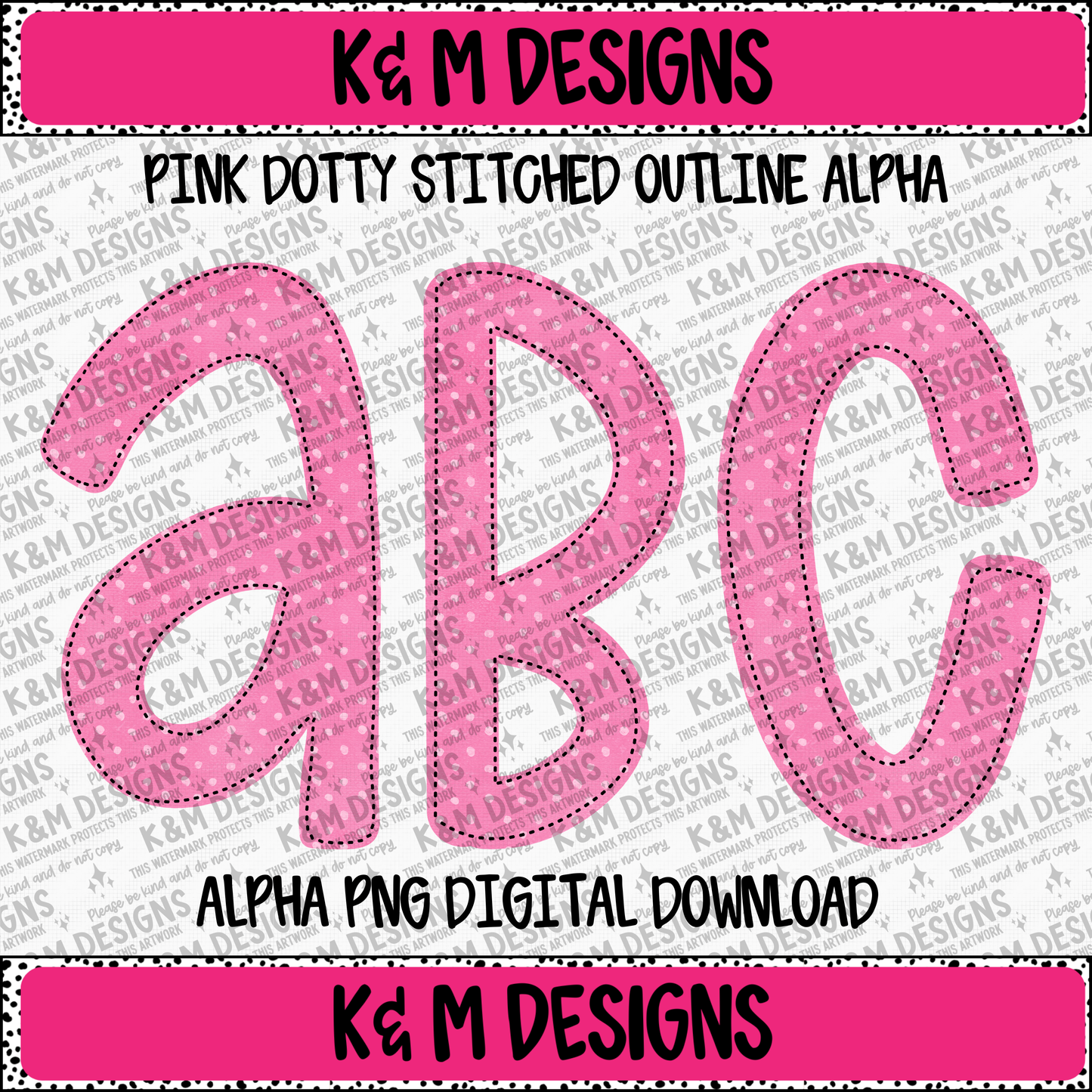 Pink Dotty Stitched Outline Alpha PNG Set Digital Download