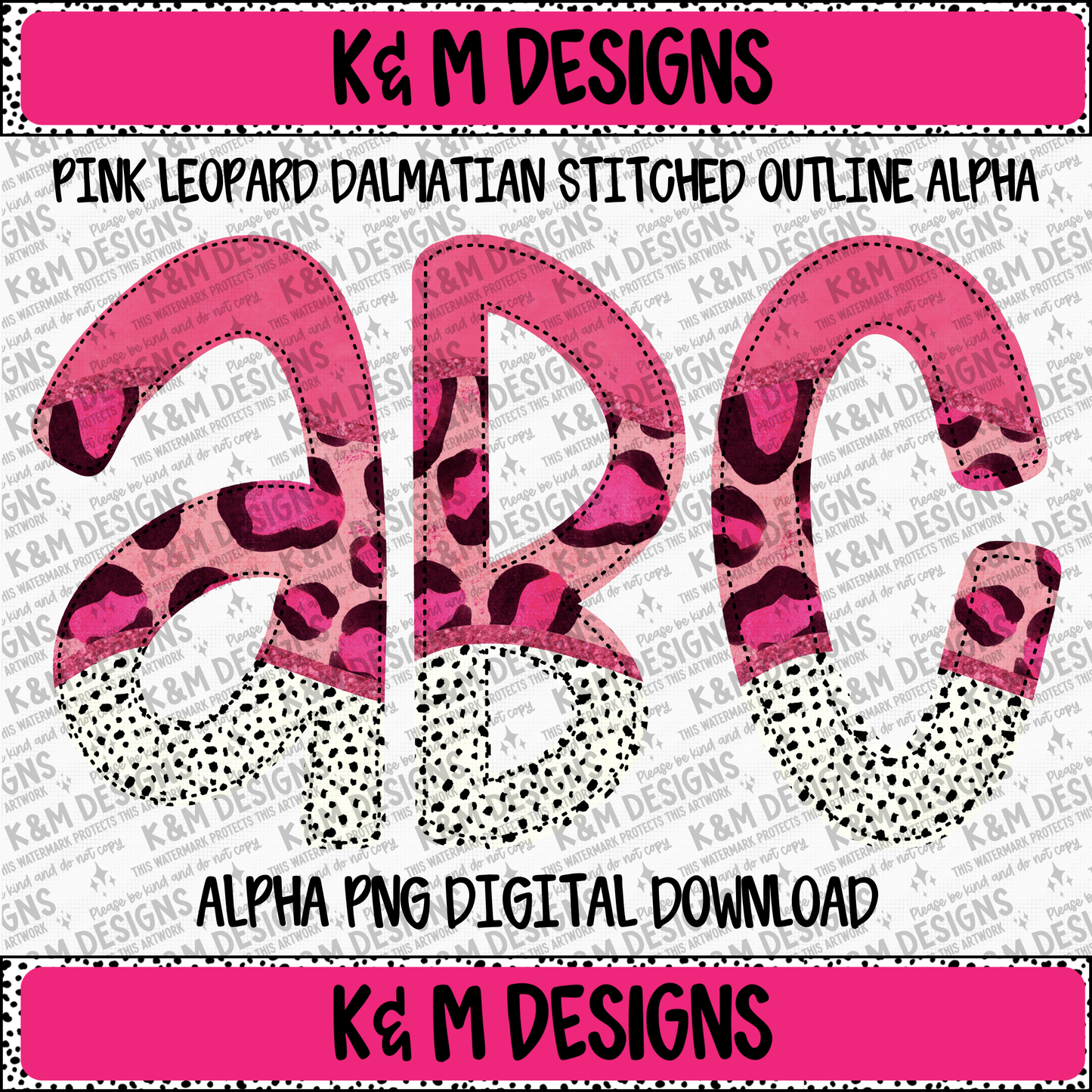 Pink Leopard Dalmatian Stitched Outline Alpha PNG Set Digital Download