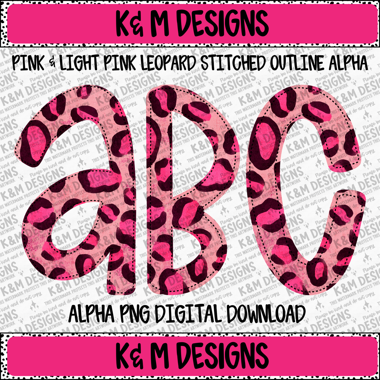 Pink & Light Pink Leopard Stitched Outline Alpha PNG Set Digital Download