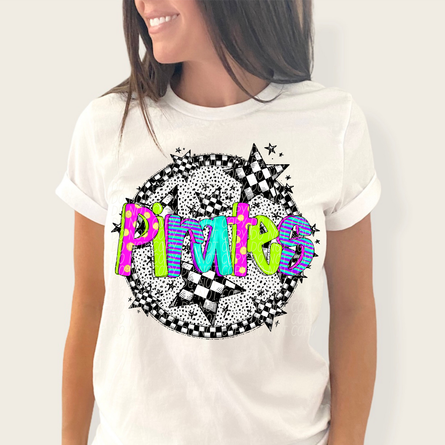 Pirates Mascot Neon Checker DTF Transfer