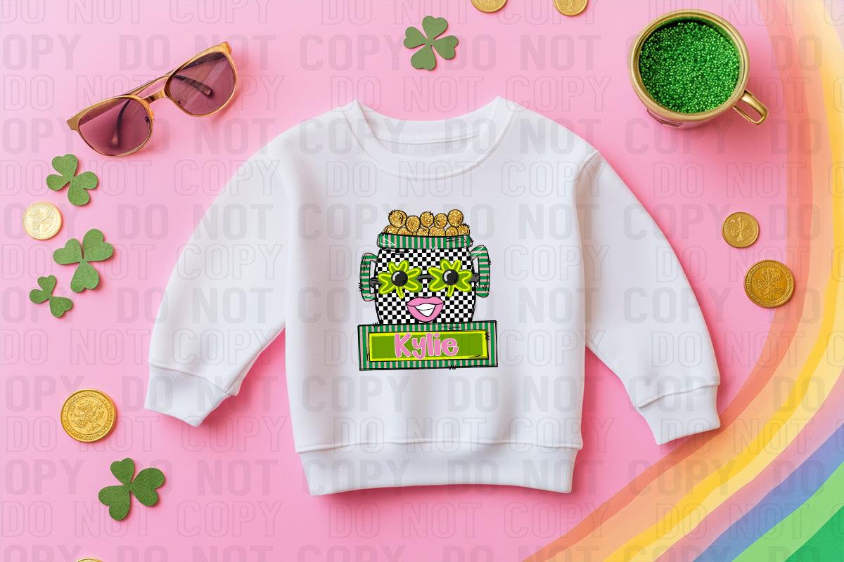 Pot Of Gold With Sunglasses (Girl) Custom/Name Personalized Name Plate DTF Transfer