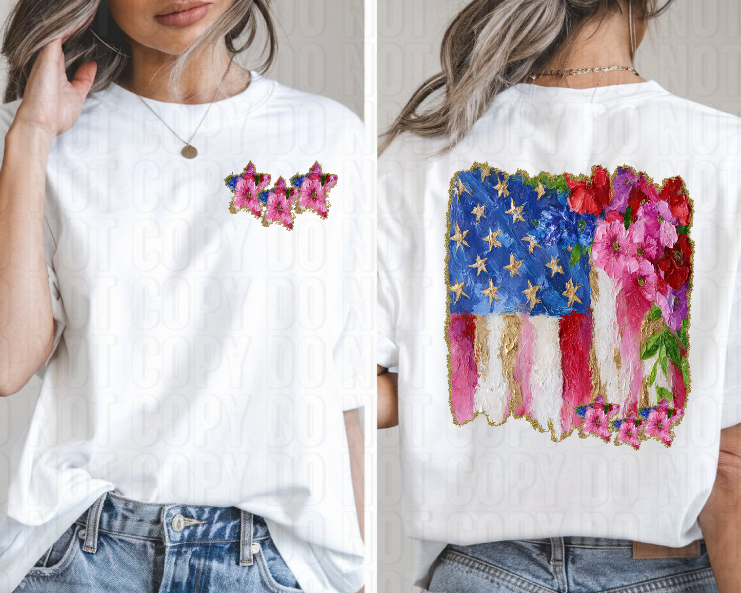 Painted Floral Flag Front/Back DTF Transfer