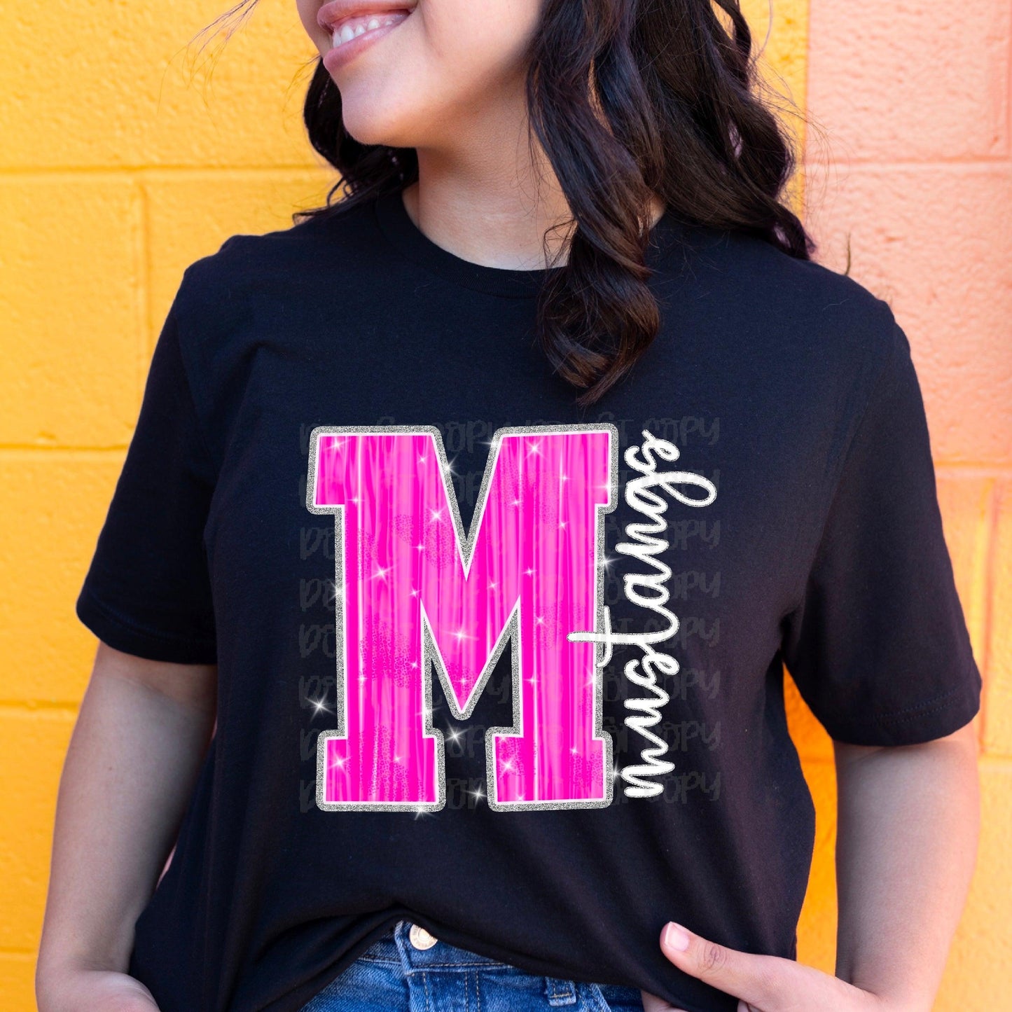 Pink Sparkle Mustangs Mascot DTF Transfer