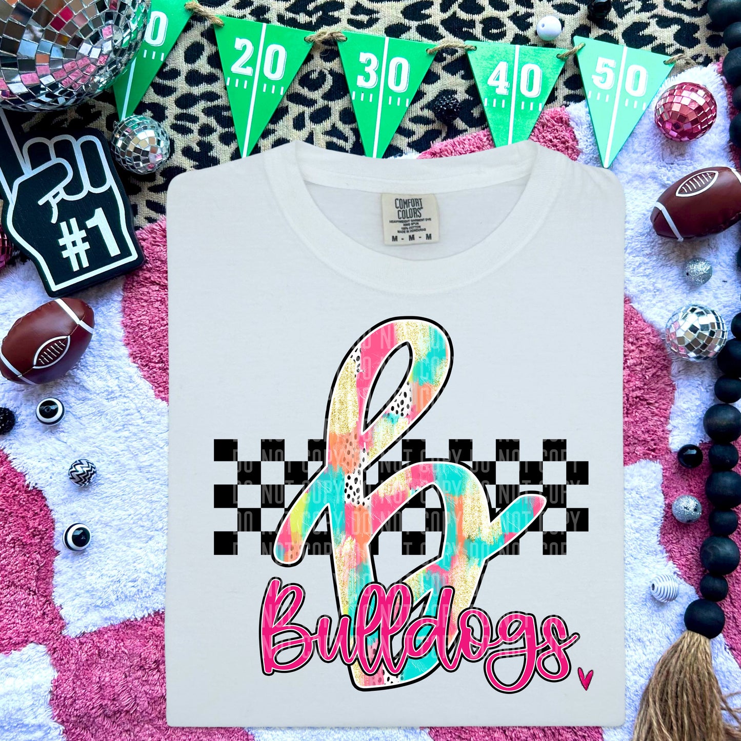 Bulldogs Pink/Teal Brushstroke Initial Mascot DTF Transfer