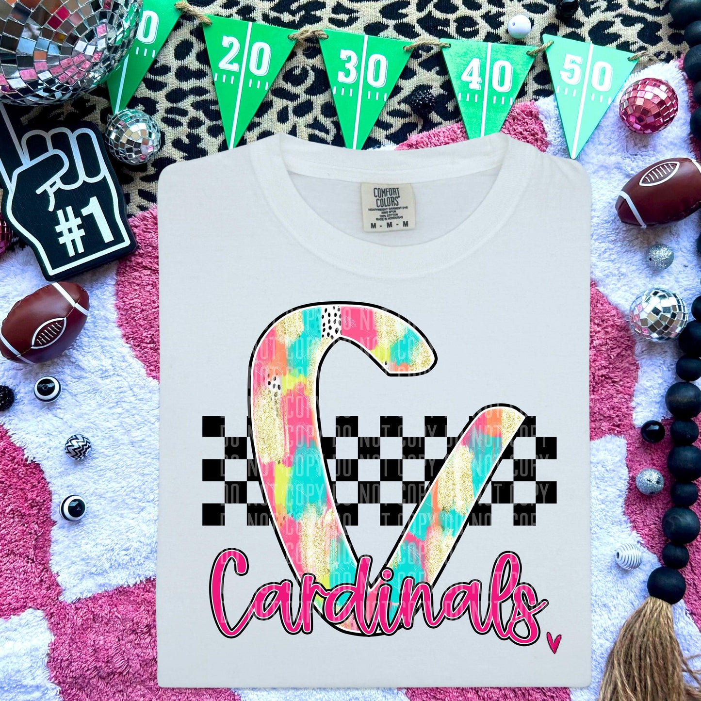 Cardinals Pink/Teal Brushstroke Initial Mascot DTF Transfer