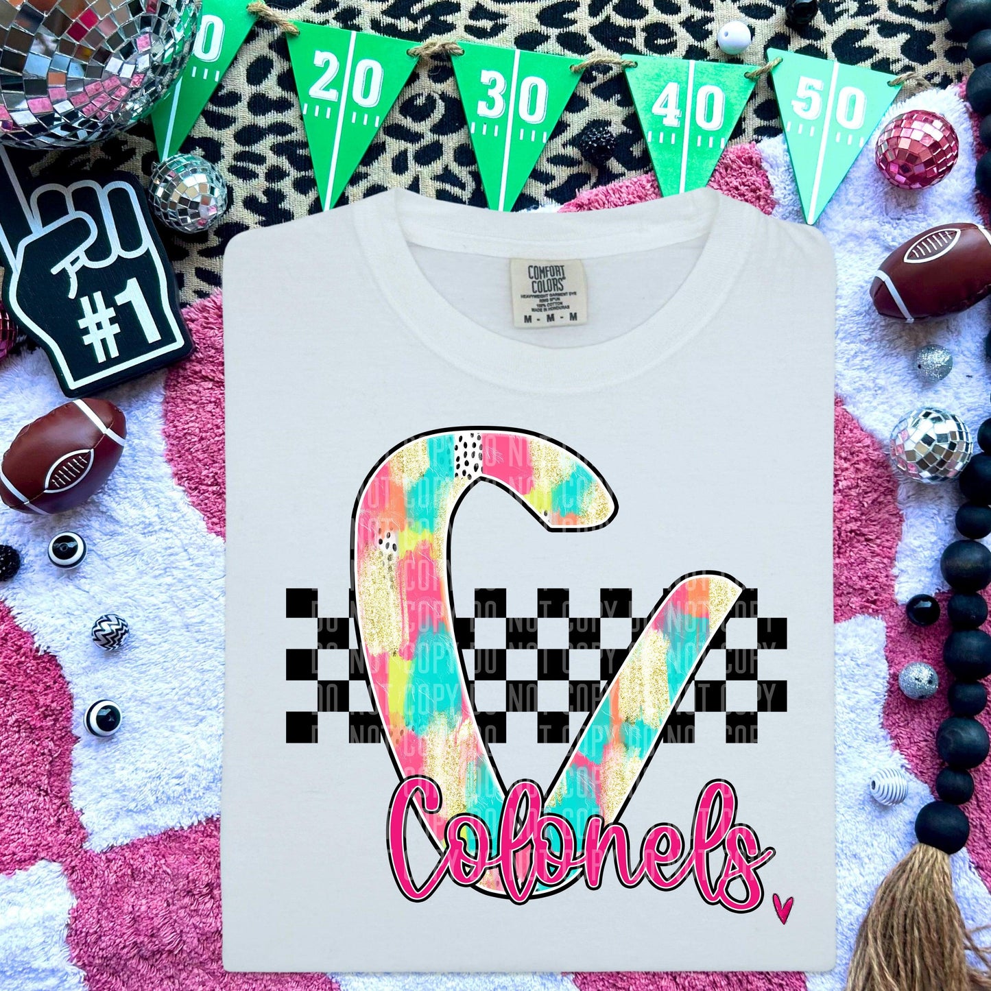 Colonels Pink/Teal Brushstroke Initial Mascot DTF Transfer