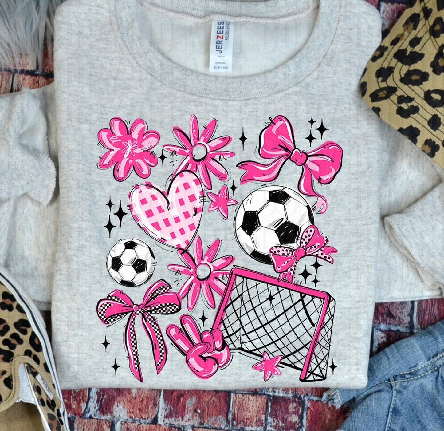 Play Ball Soccer Collage Pink DTF Transfer