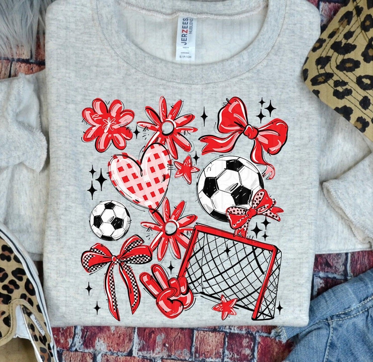 Play Ball Soccer Collage Red DTF Transfer