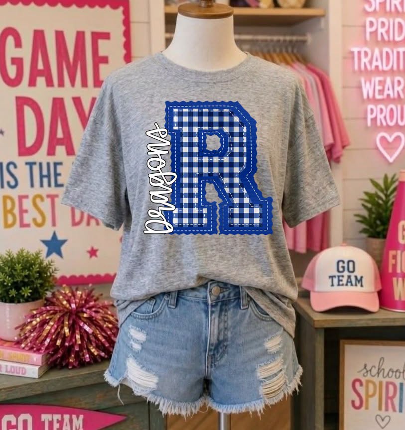 Letterman Stitched Initial Gingham Mascot Custom DTF Transfer