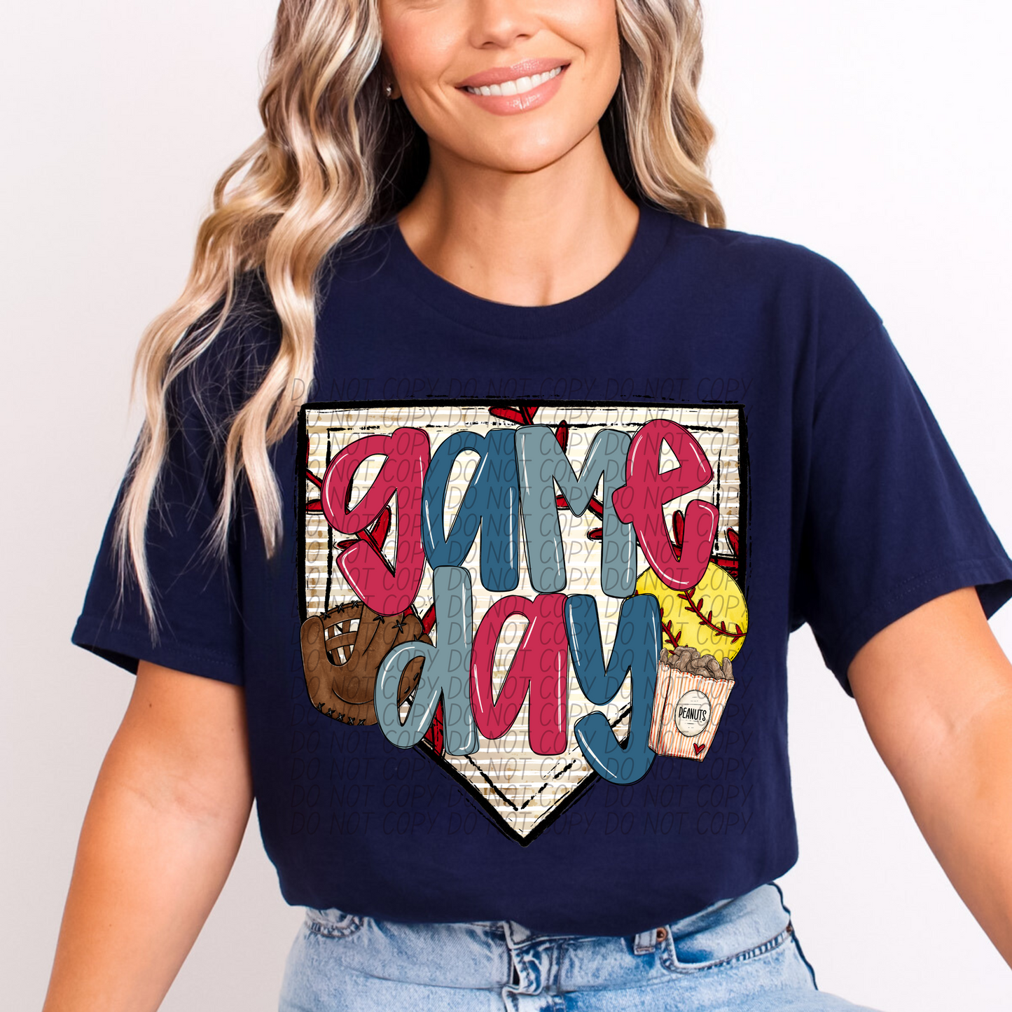 Red Blue Game Day Softball DTF Transfer