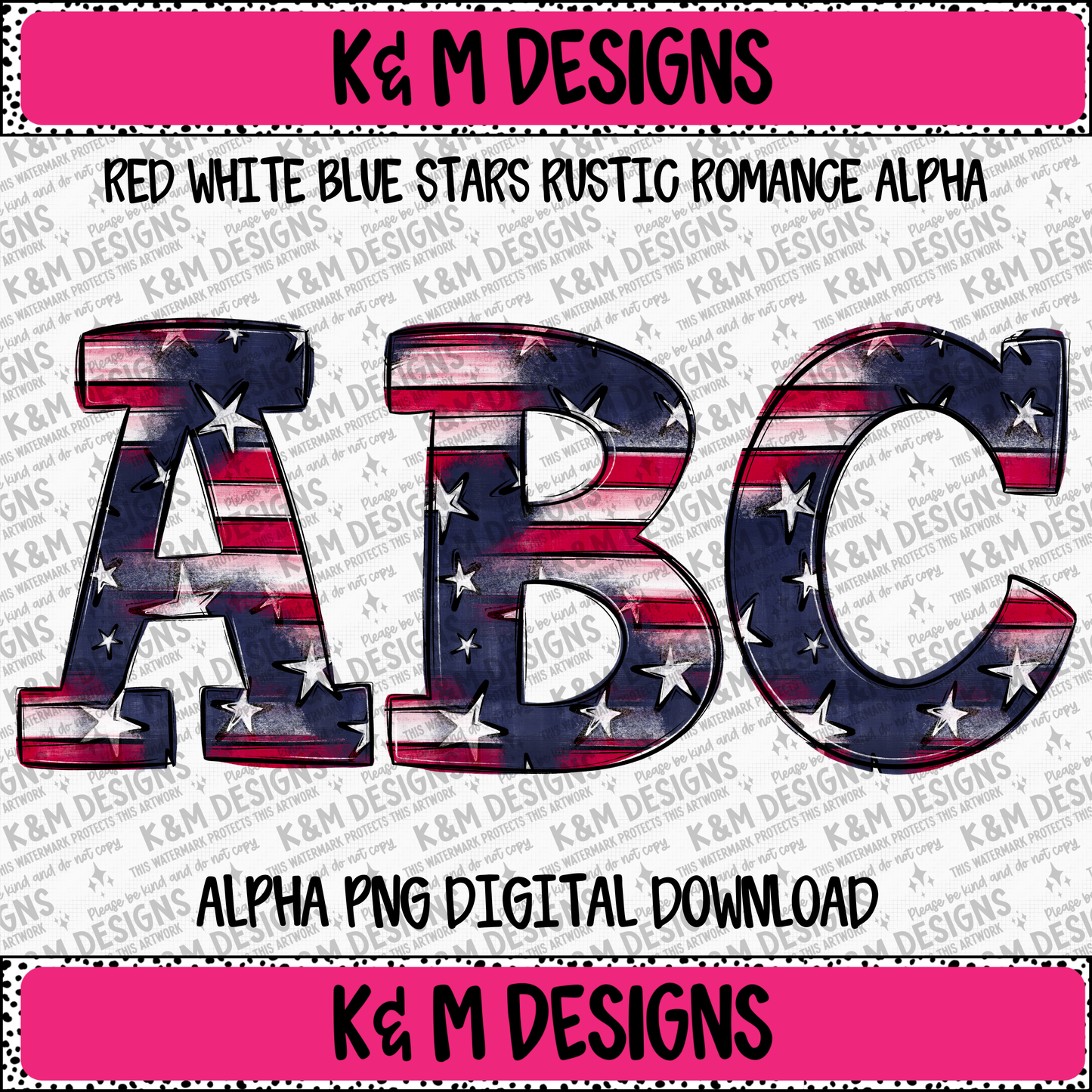 Red White Blue Stars Rustic Romance Alpha PNG Set Digital Download