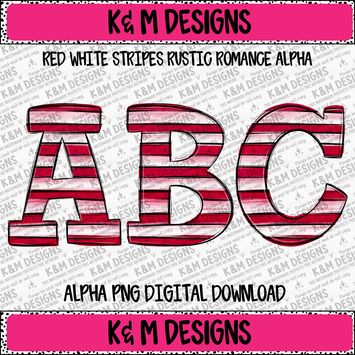 Red White Stripes Rustic Romance Alpha PNG Set Digital Download