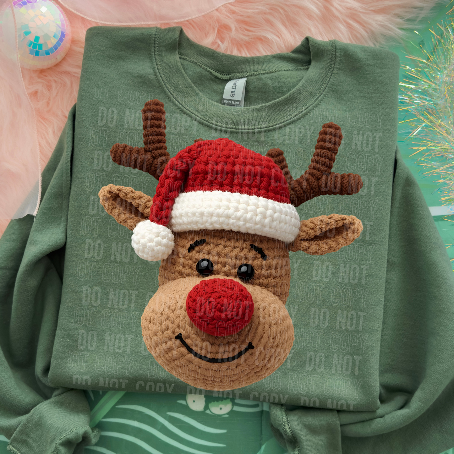 Reindeer Face Yarn Faux DTF Transfer