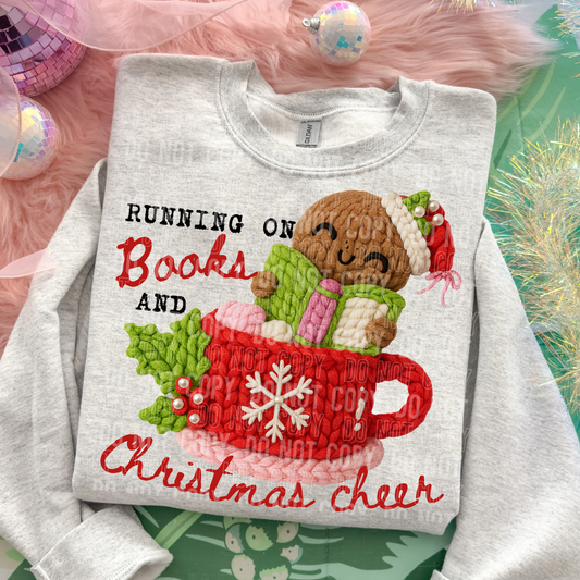 Running On Books And Christmas Cheer Yarn Faux DTF Transfer