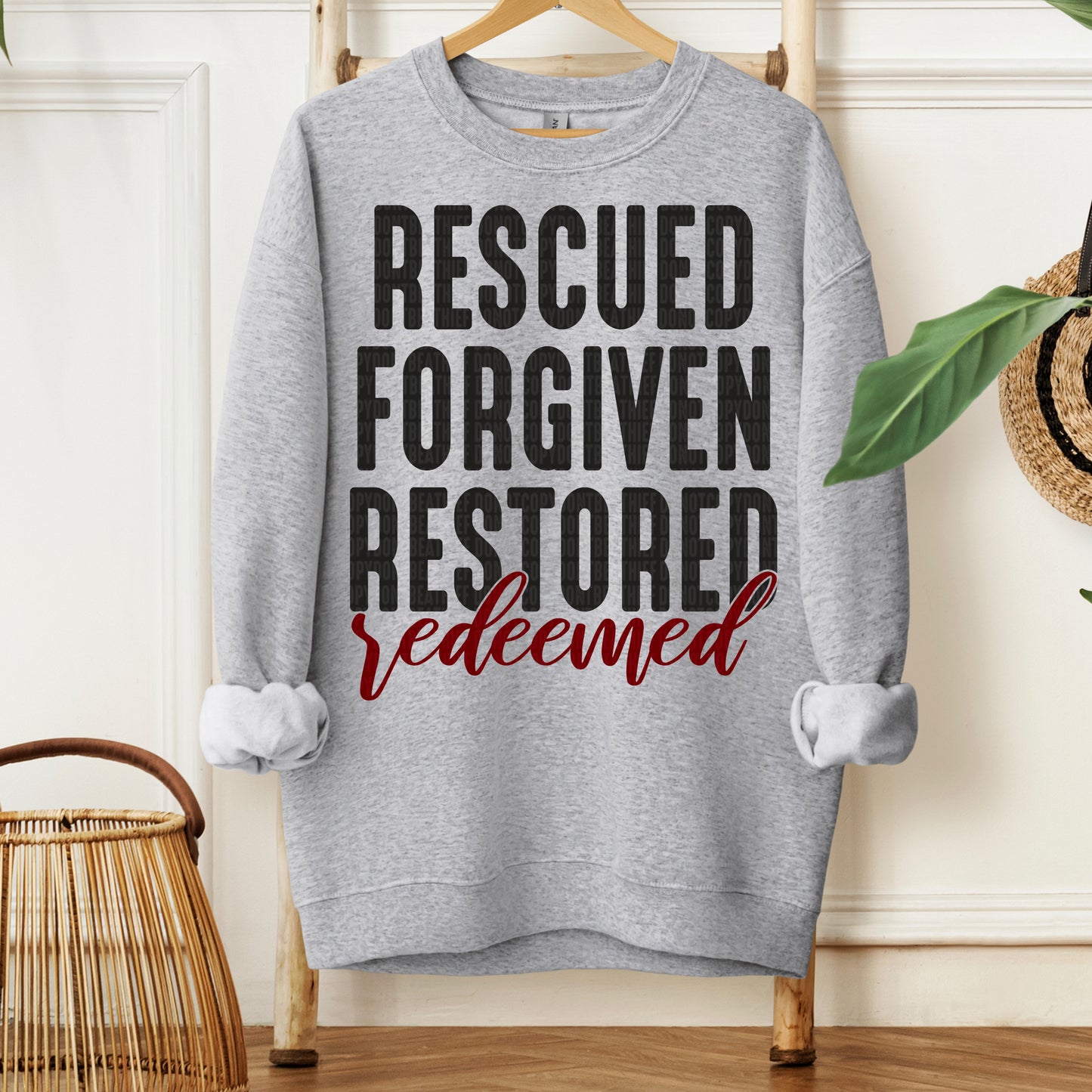 Rescued Forgiven Restored Redeemed Black & Red DTF Transfer