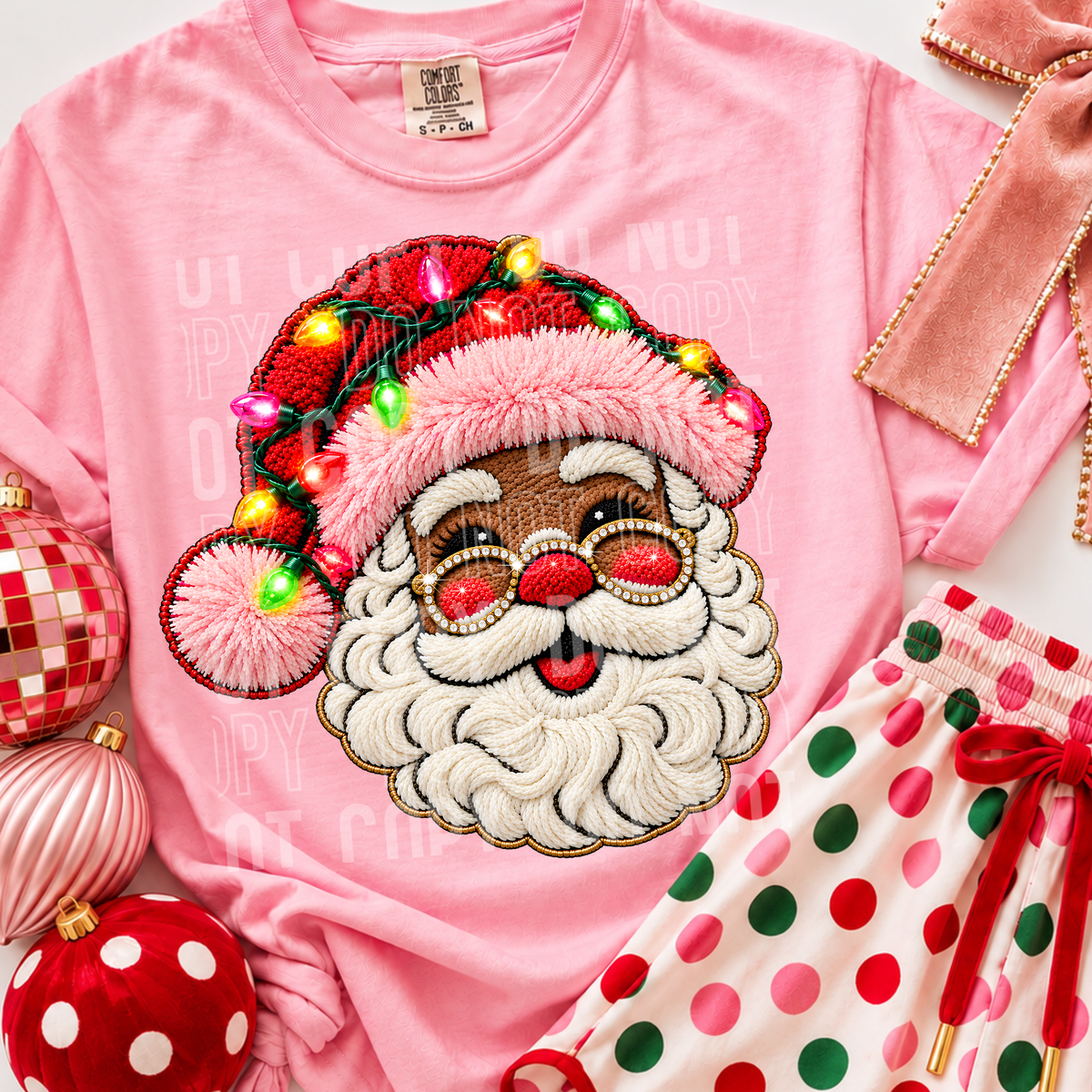 Santa Dark Christmas Faux Embroidery DTF Transfer