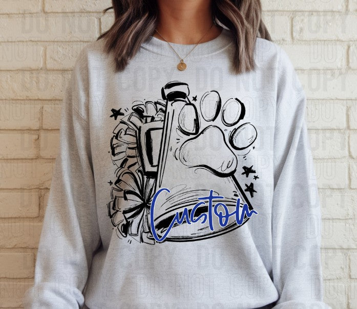 Sketchy Cheer Megaphone With Paw Print Custom DTF Transfer