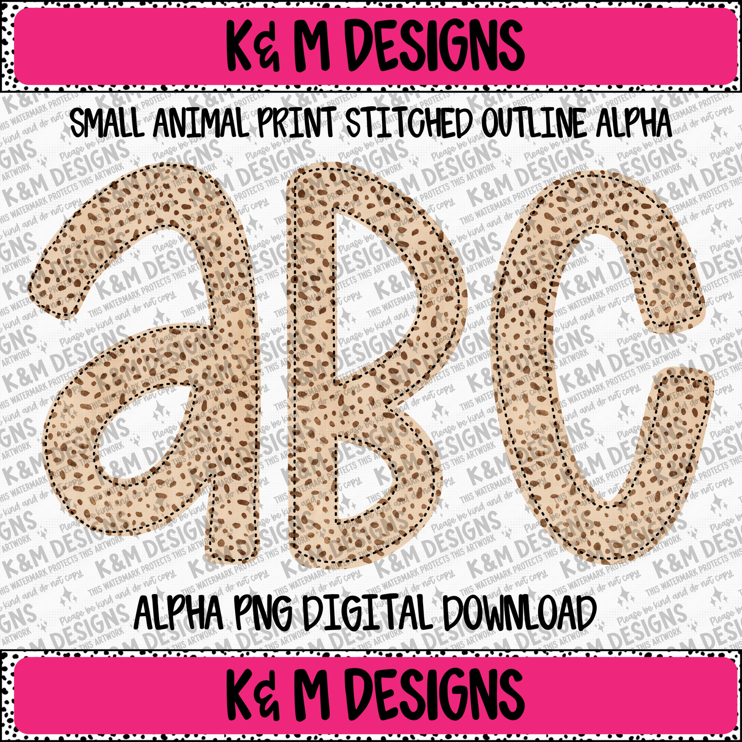 Small Animal Print Stitched Outline Alpha PNG Set Digital Download