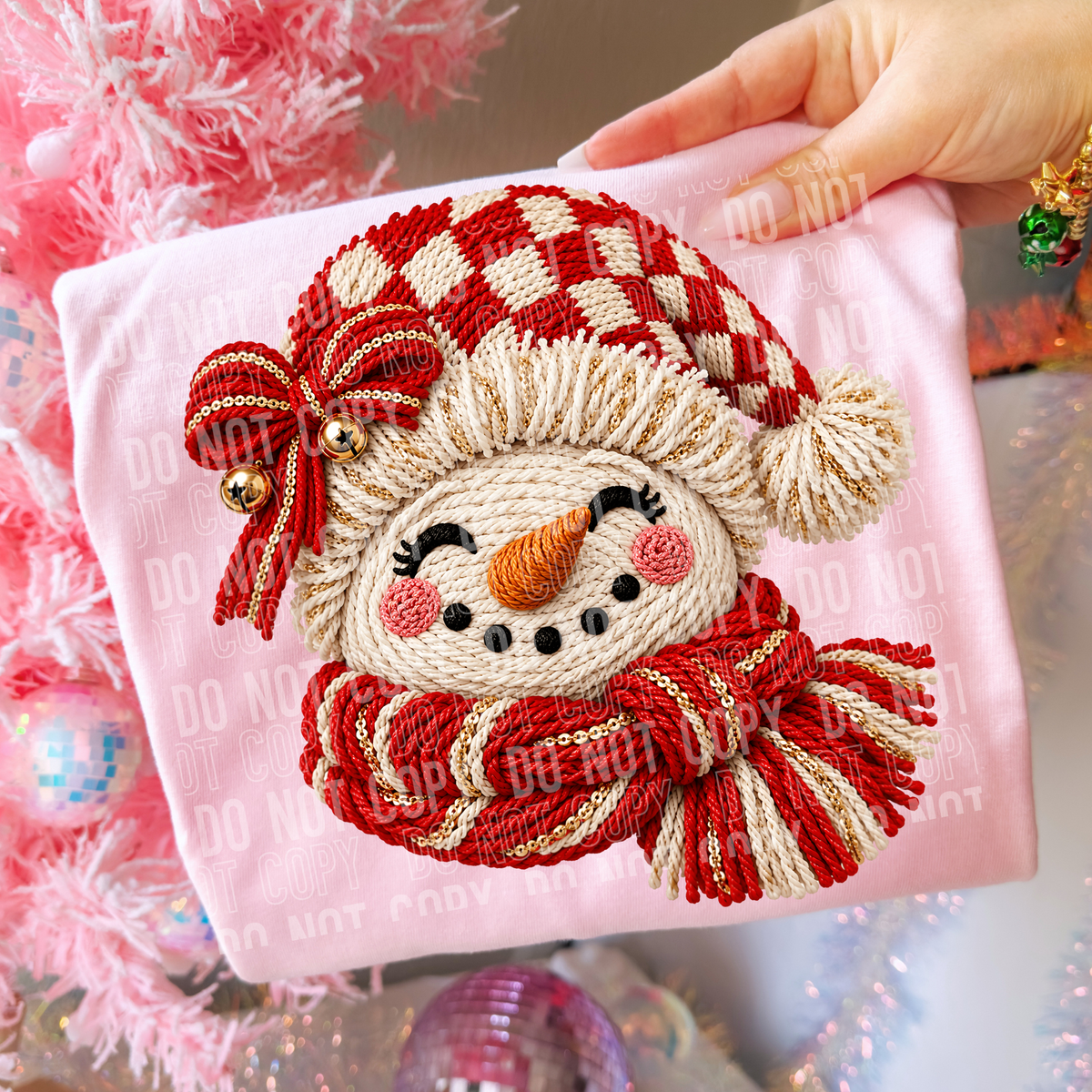 Snowman Faux Yarn Embroidery DTF Transfer