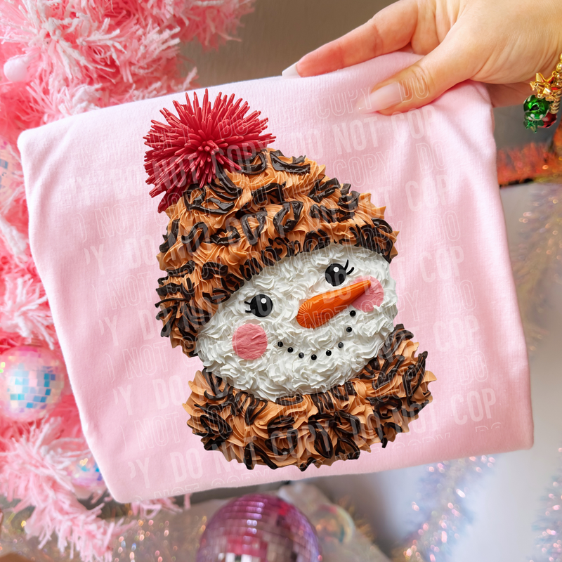 Snowman Leopard Hat Faux Detailed DTF Transfer
