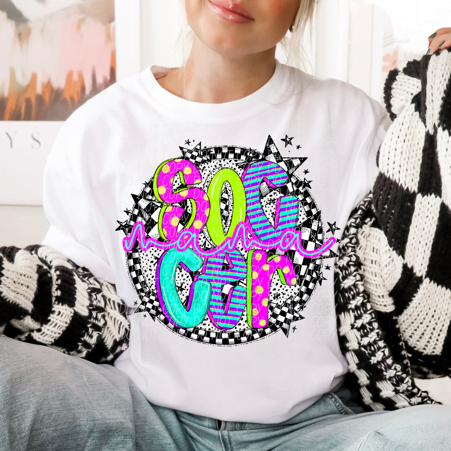 Soccer Mama Neon Checker DTF Transfer