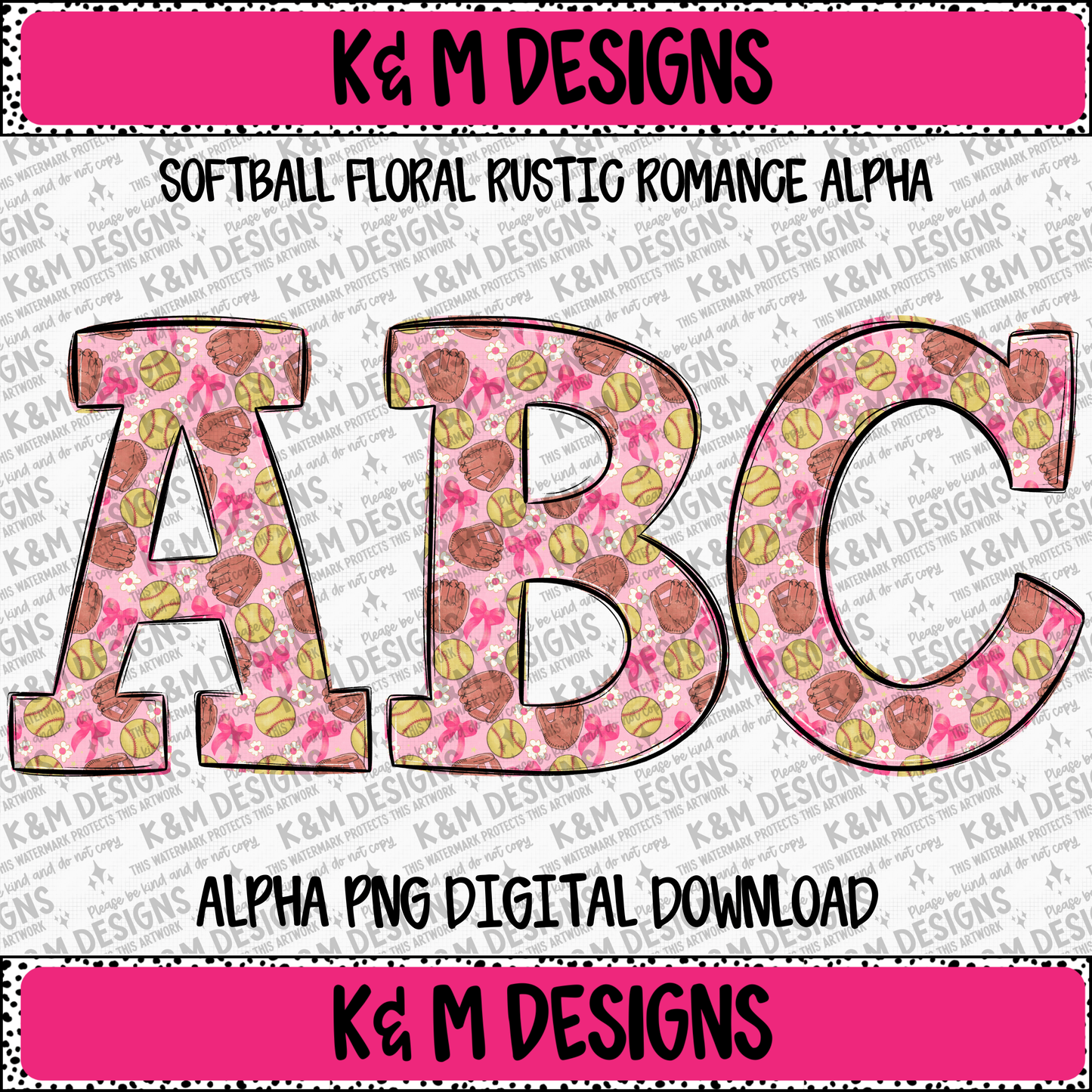 Softball Floral Rustic Romance Alpha PNG Set Digital Download