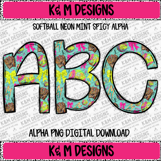 Softball Neon Mint Spicy Alpha PNG Set Digital Download