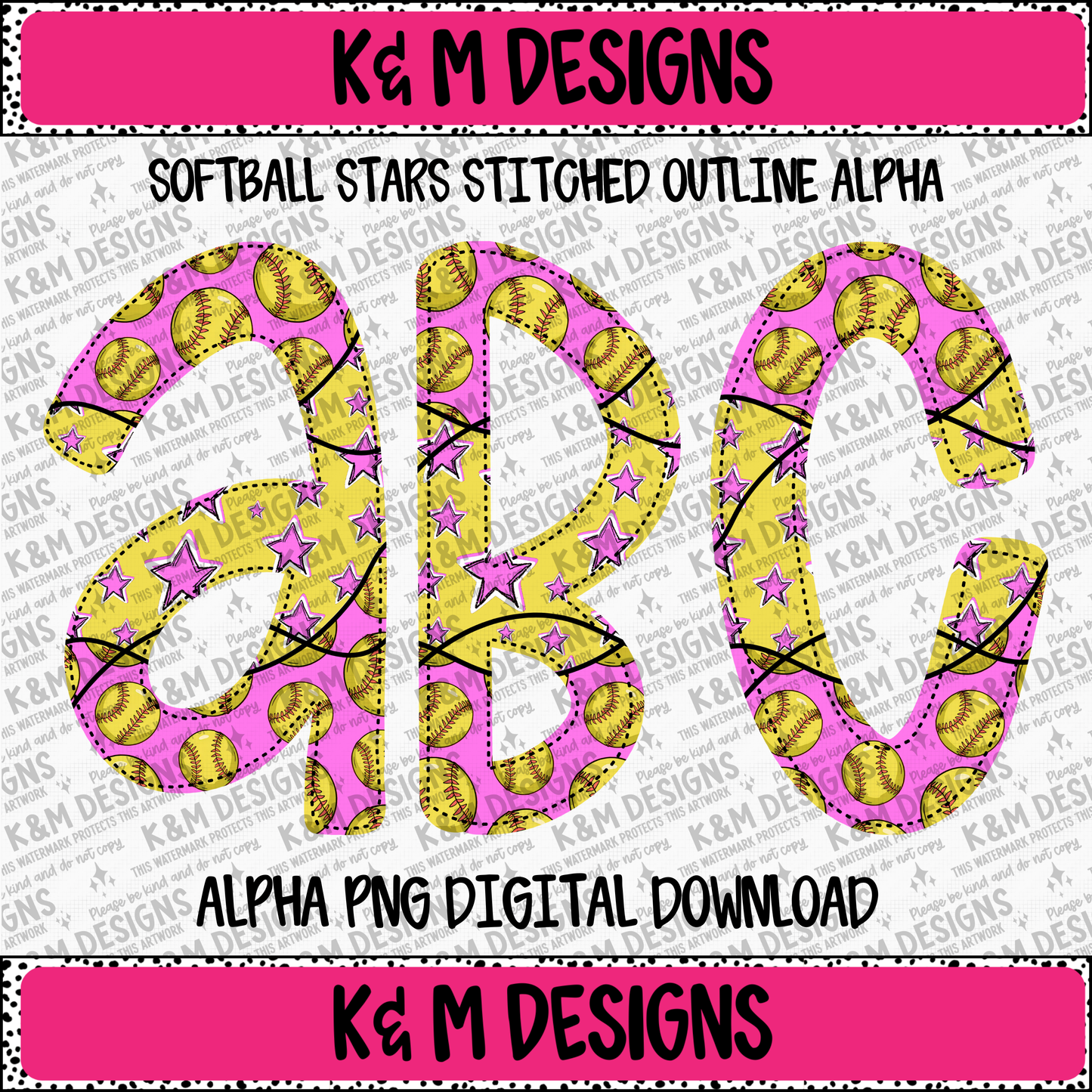 Softball Stars Stitched Outline Alpha PNG Set Digital Download