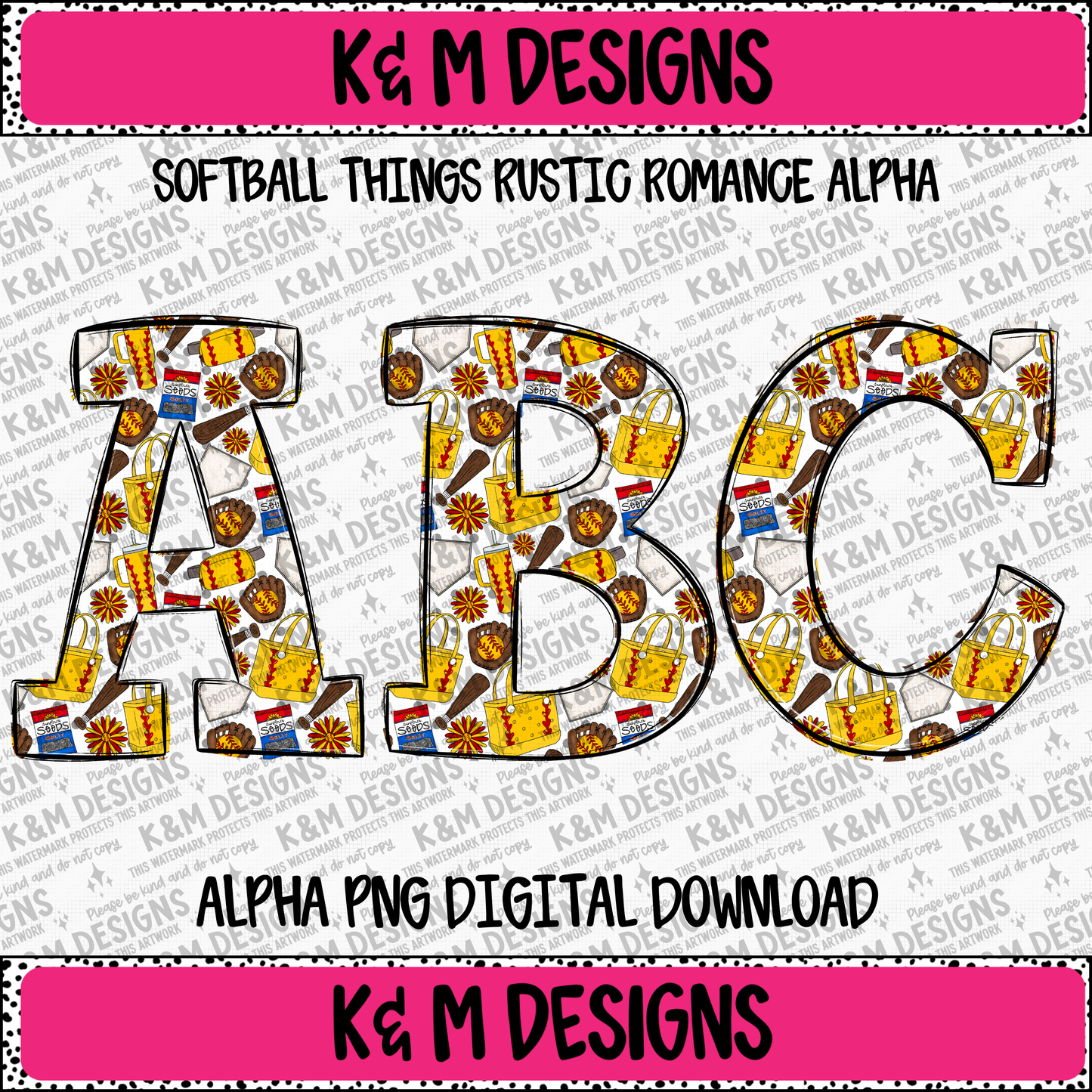 Softball Things Rustic Romance Alpha PNG Set Digital Download