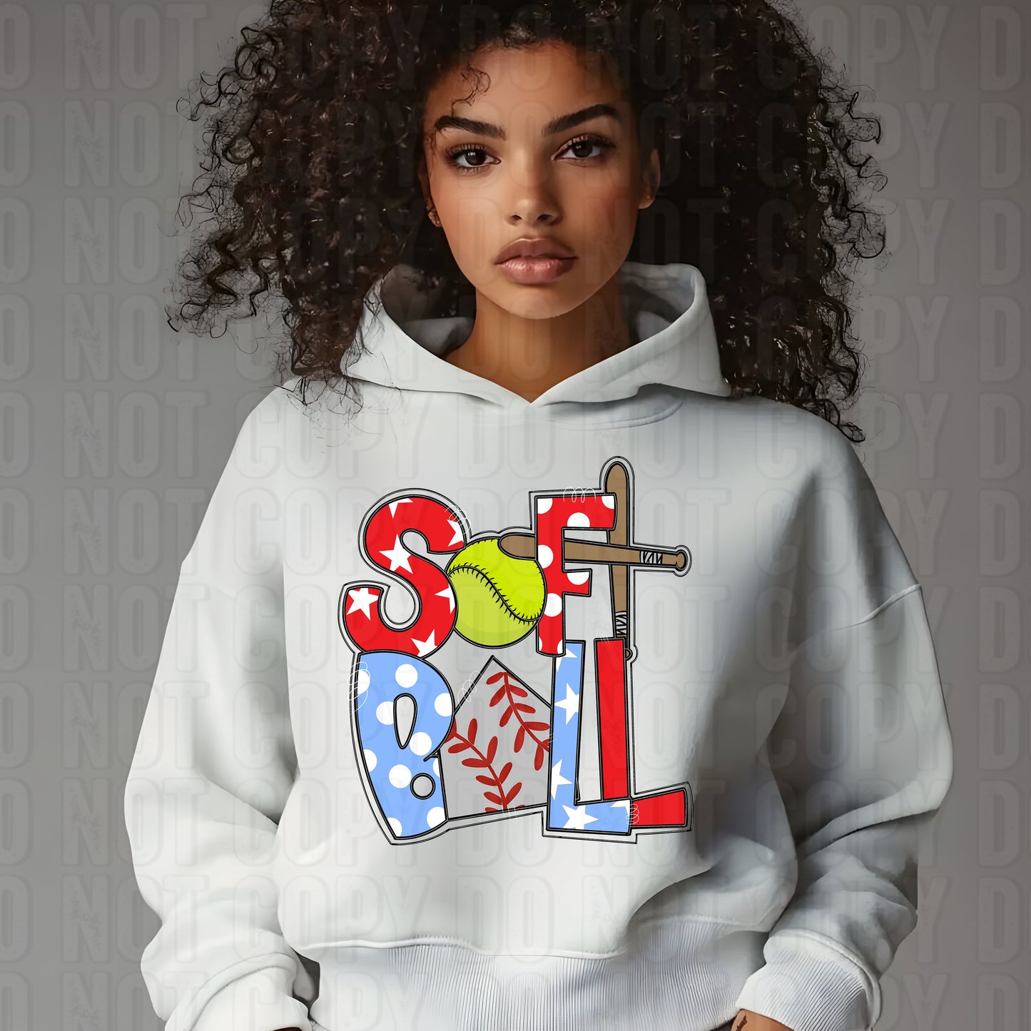 Softball Word Art Red Columbia Blue DTF Transfer