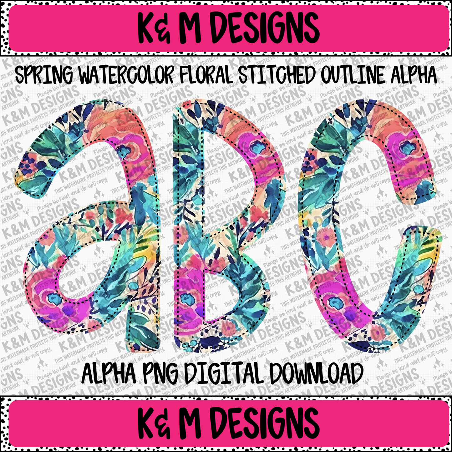 Spring Watercolor Floral Stitched Outline Alpha PNG Set Digital Download
