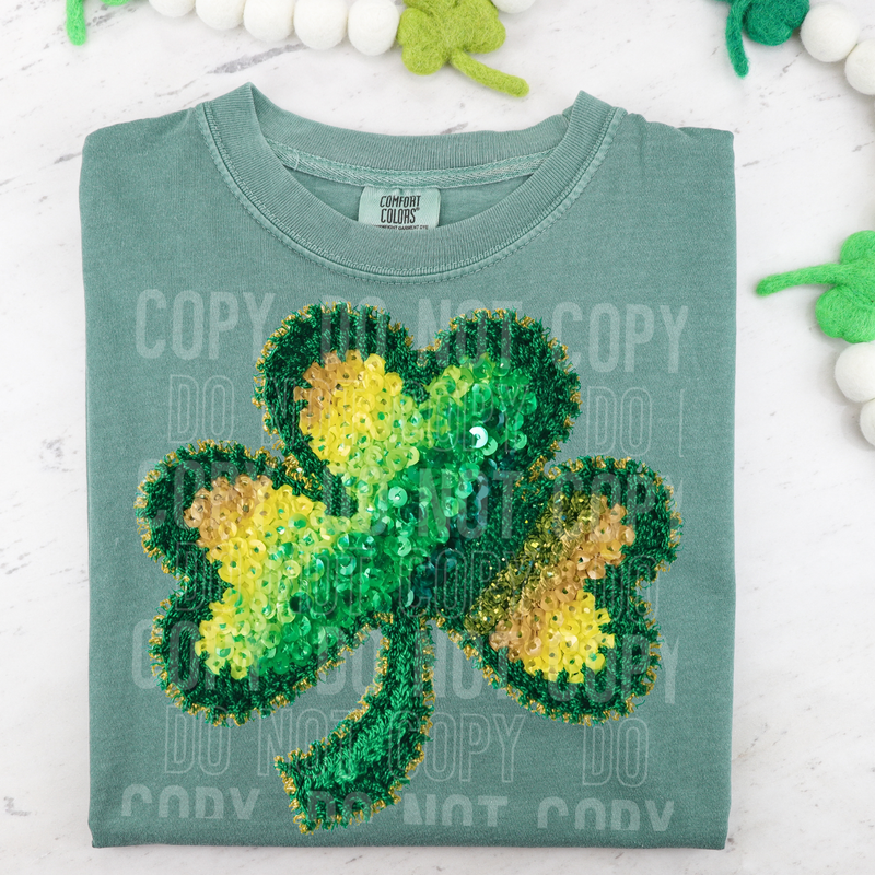 St. Patrick's Day Ombre Clover Embroidery Sequin Faux DTF Transfer