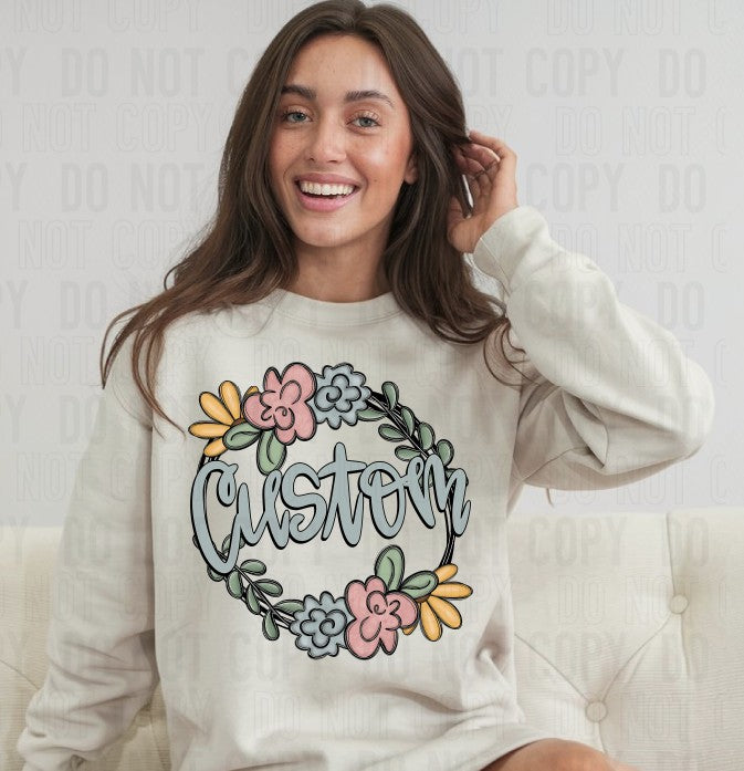 Floral Hand Drawn Doodle Custom Name DTF Transfer