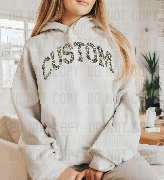 Camo Distressed Varsity Arched Custom Name DTF Transfer