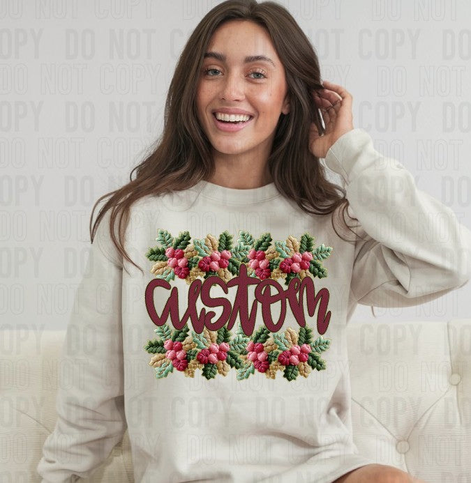 French Knot Holly Timber Border Custom Name DTF Transfer