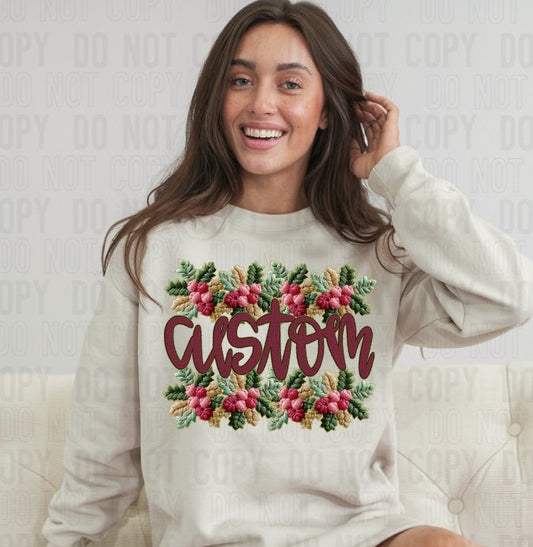 French Knot Holly Timber Border Custom Name DTF Transfer