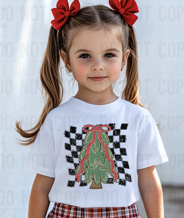 Vintage Checker Christmas Tree DTF Transfer