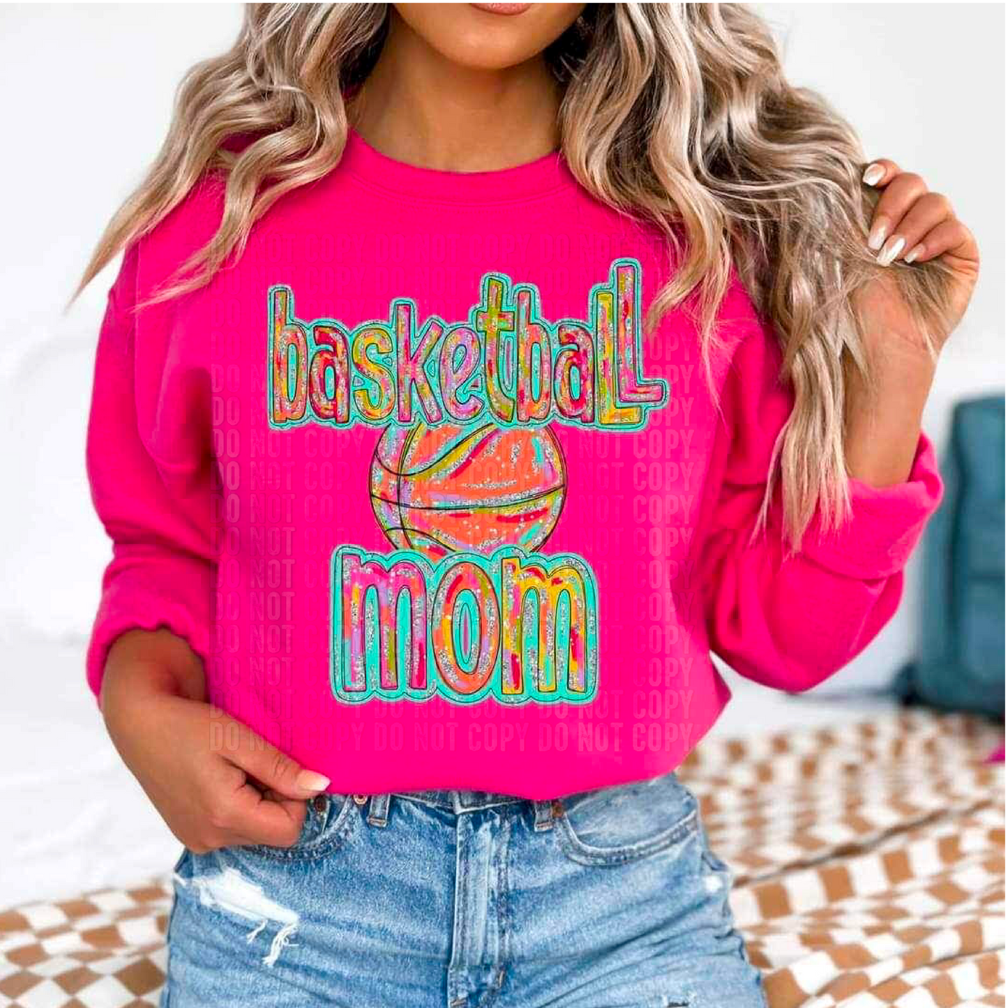 Silver Glitz Basketball Mom DTF Transfer