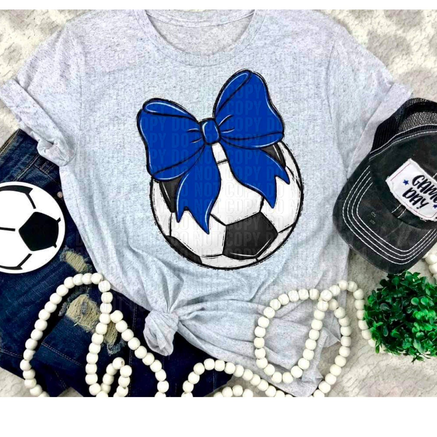 Soccer Blue Bow DTF Transfer