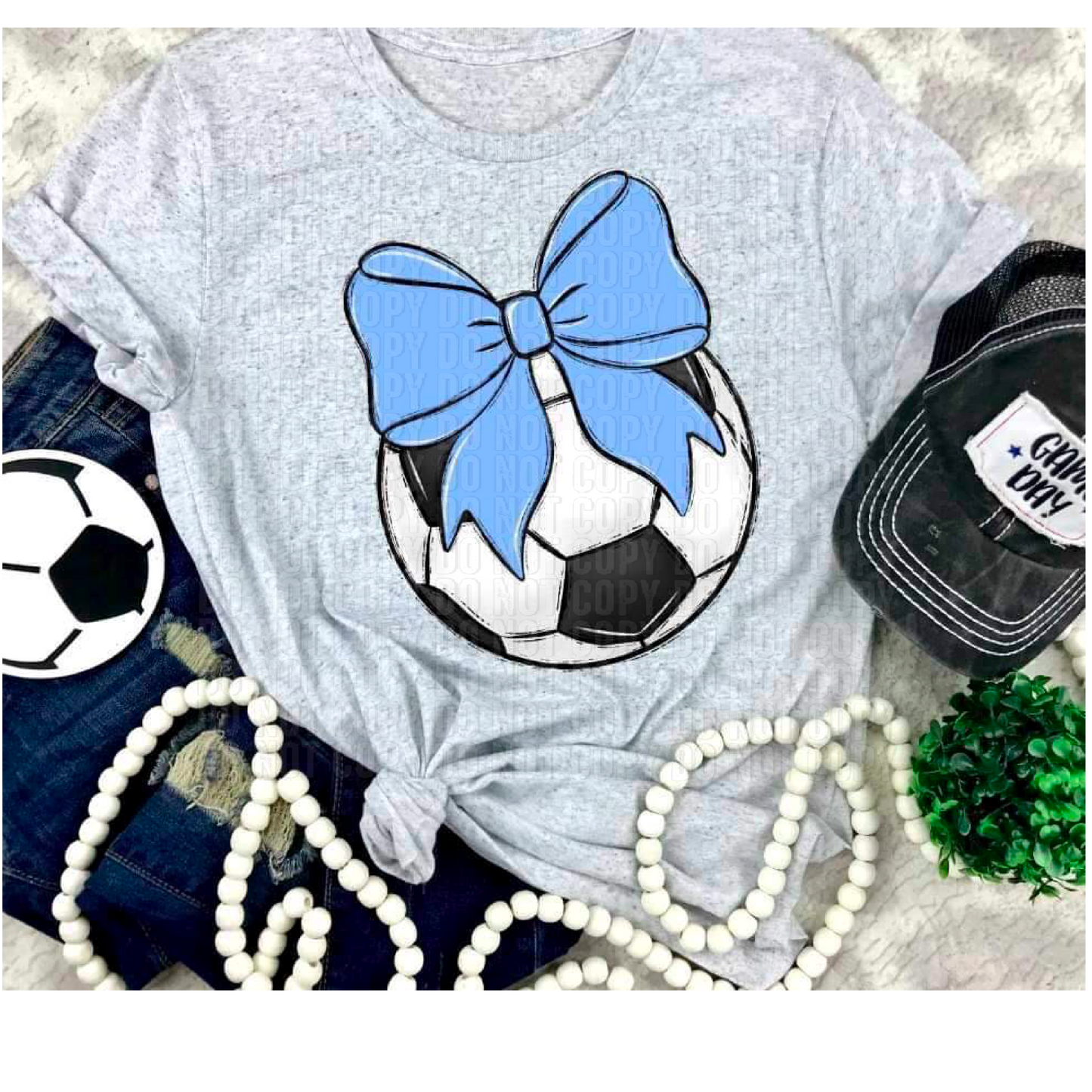 Soccer Light Blue Bow DTF Transfer