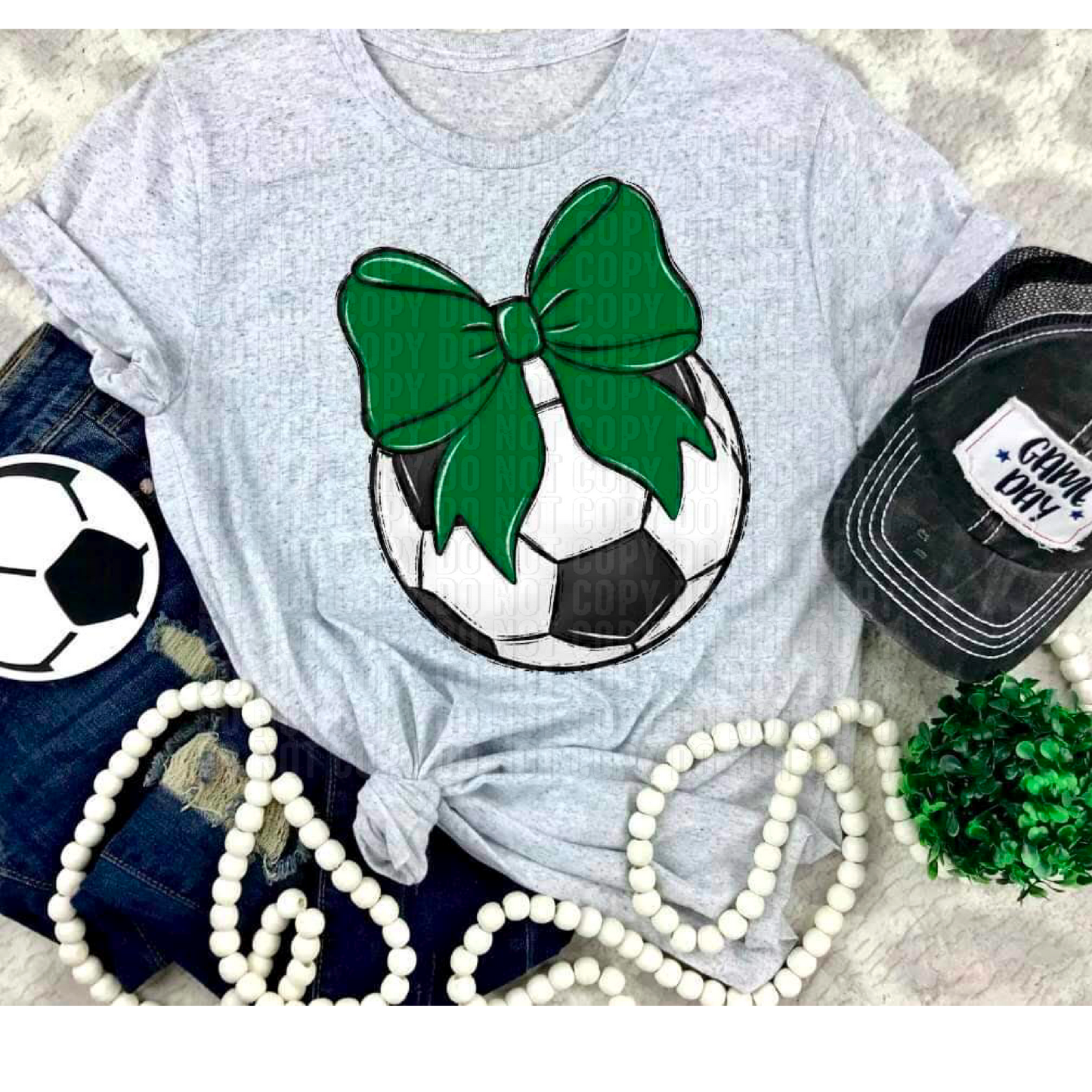 Soccer Light Green Bow DTF Transfer
