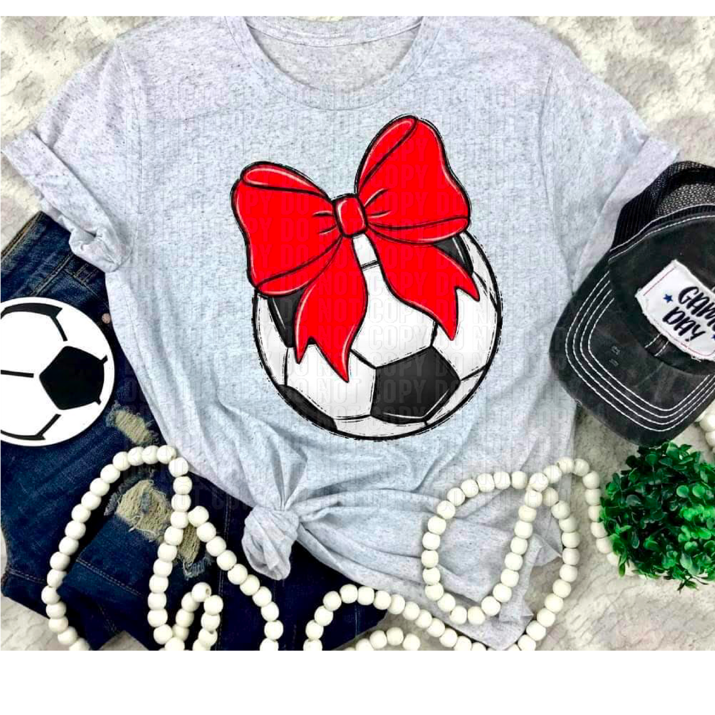 Soccer Red Bow DTF Transfer