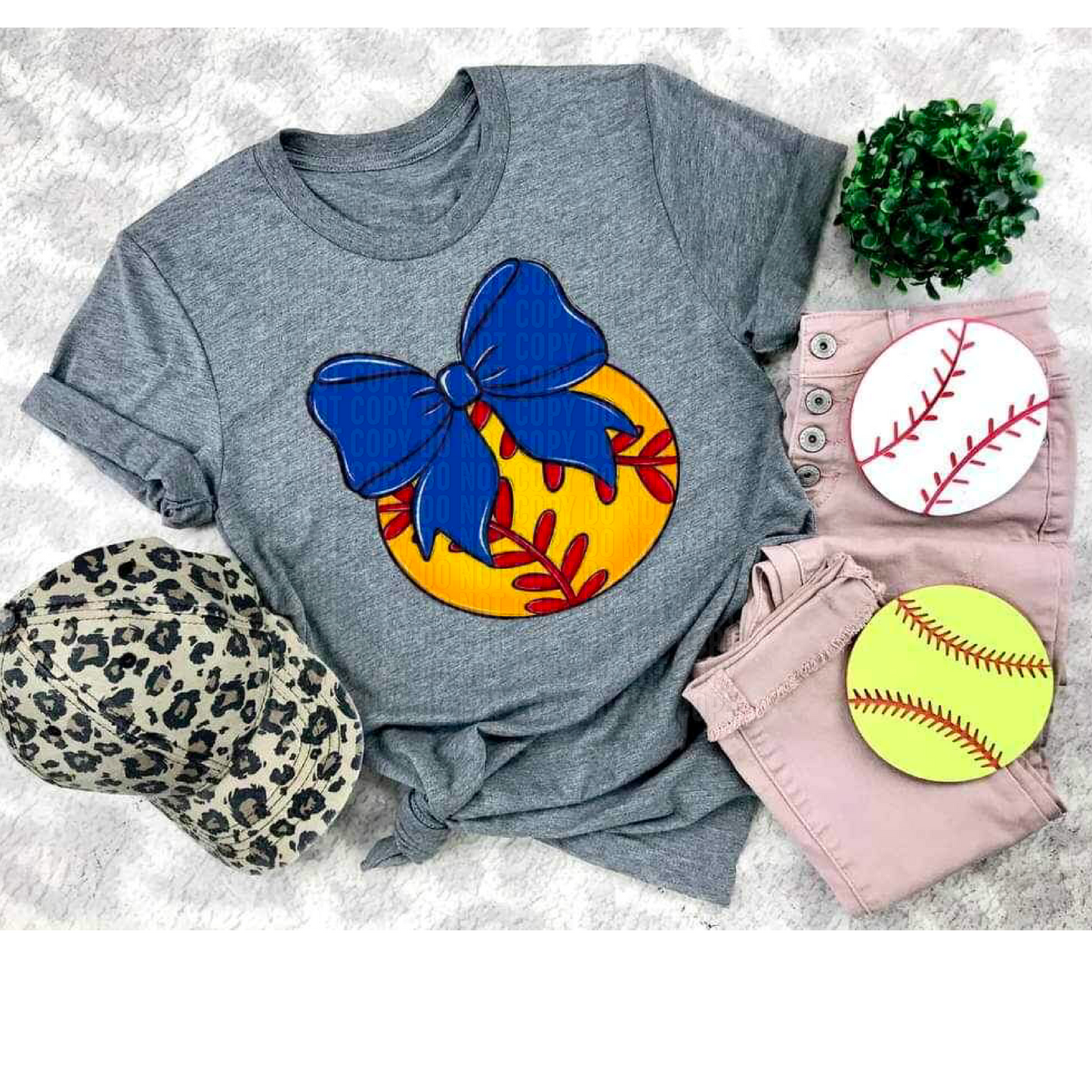 Softball Blue Bow DTF Transfer