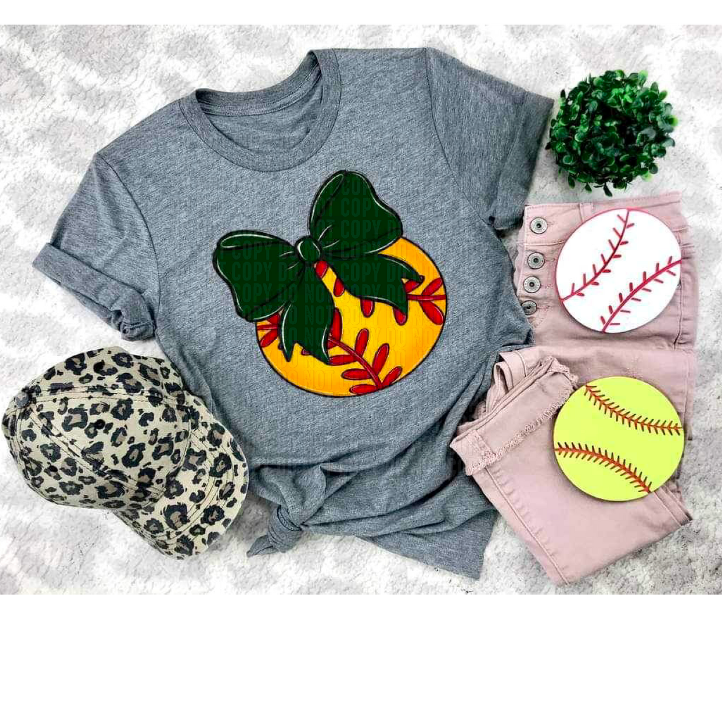 Softball Green Bow DTF Transfer