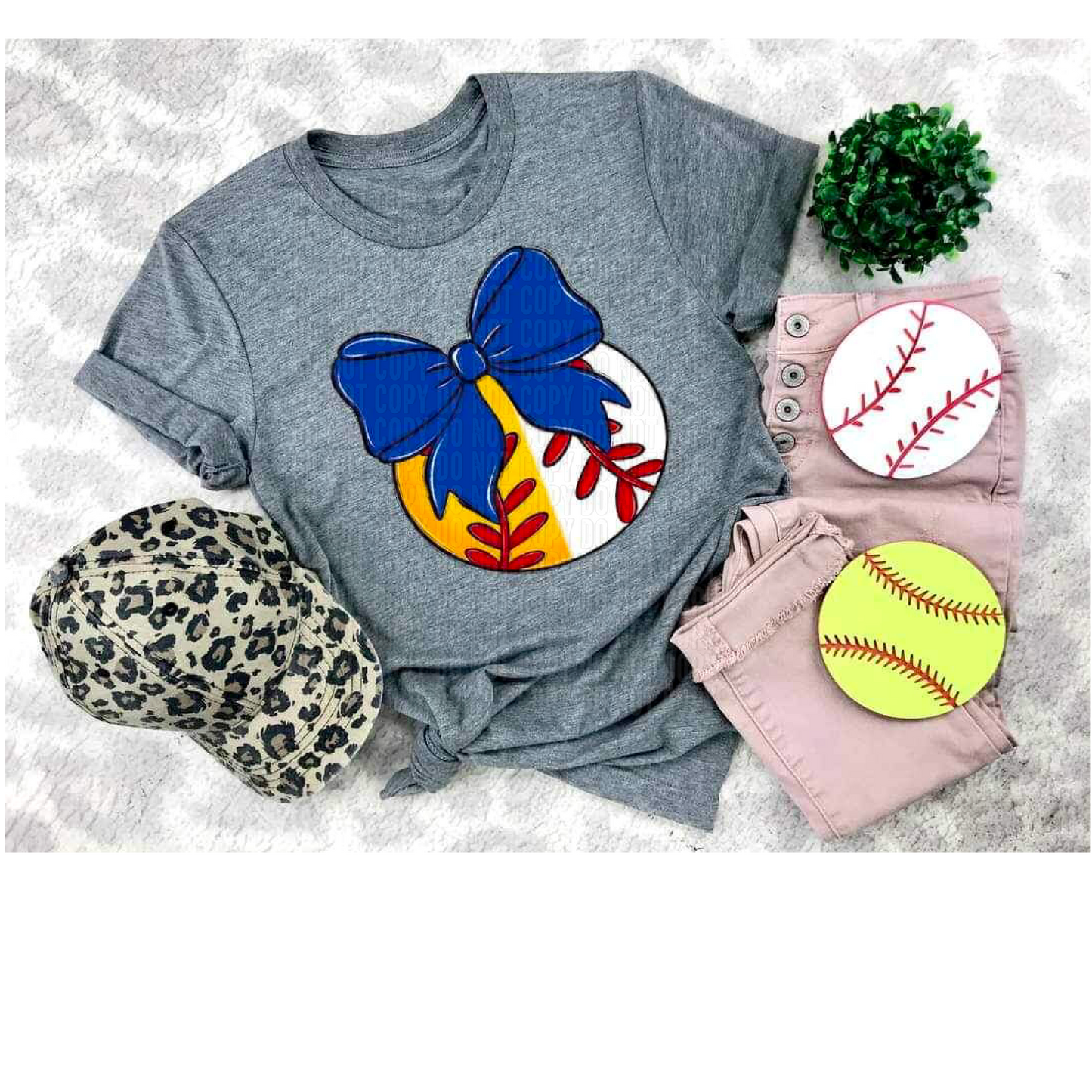 Softball/Baseball Blue Bow DTF Transfer