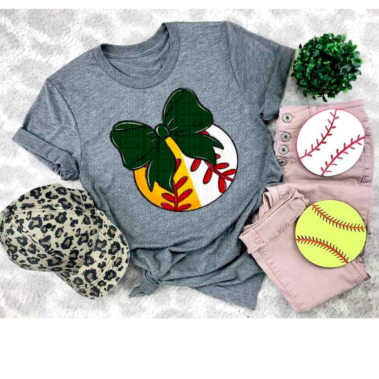 Softball/Baseball Green Bow DTF Transfer