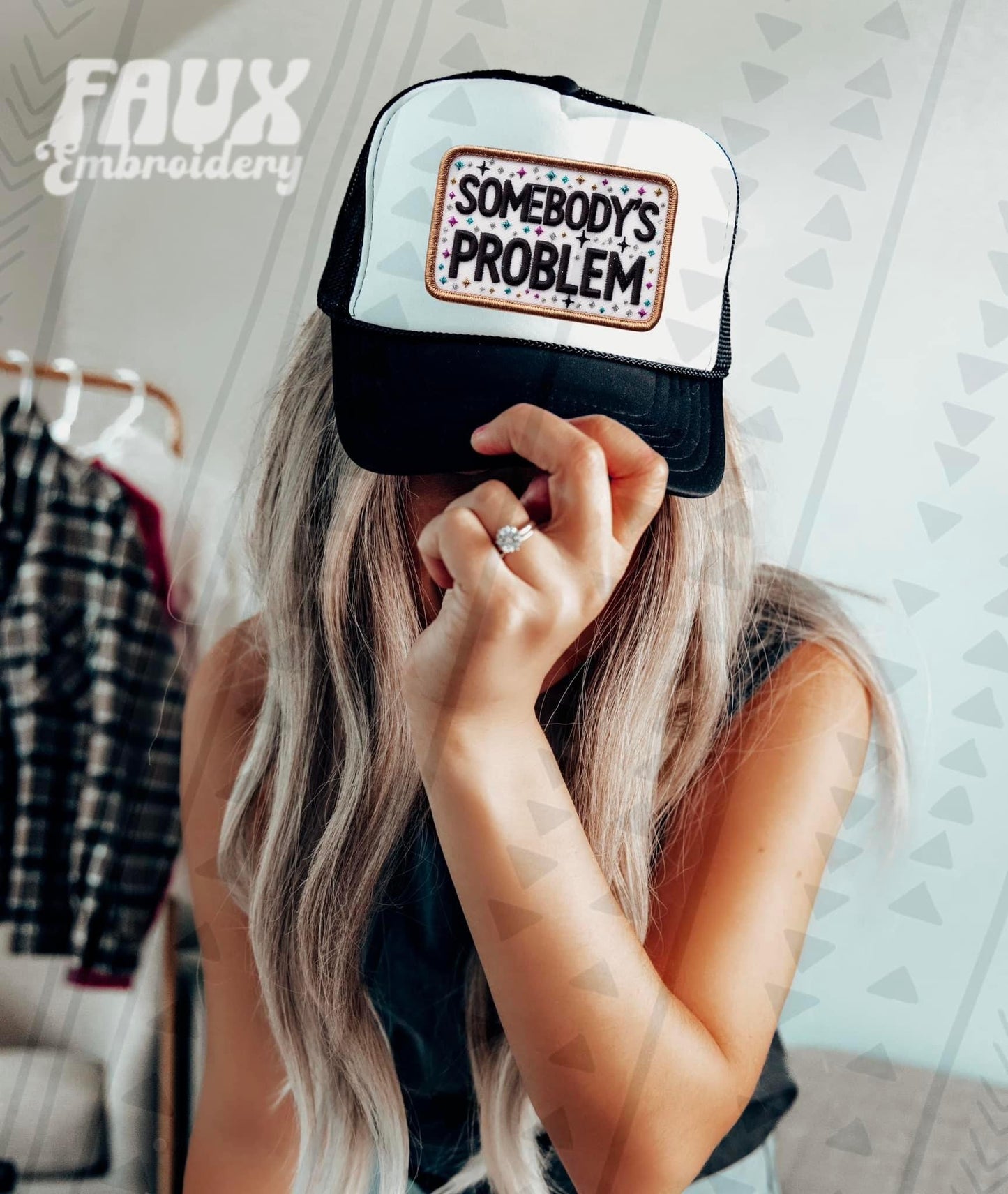 Somebody's Problem Rhinestone Faux Hat Patch DTF Transfer