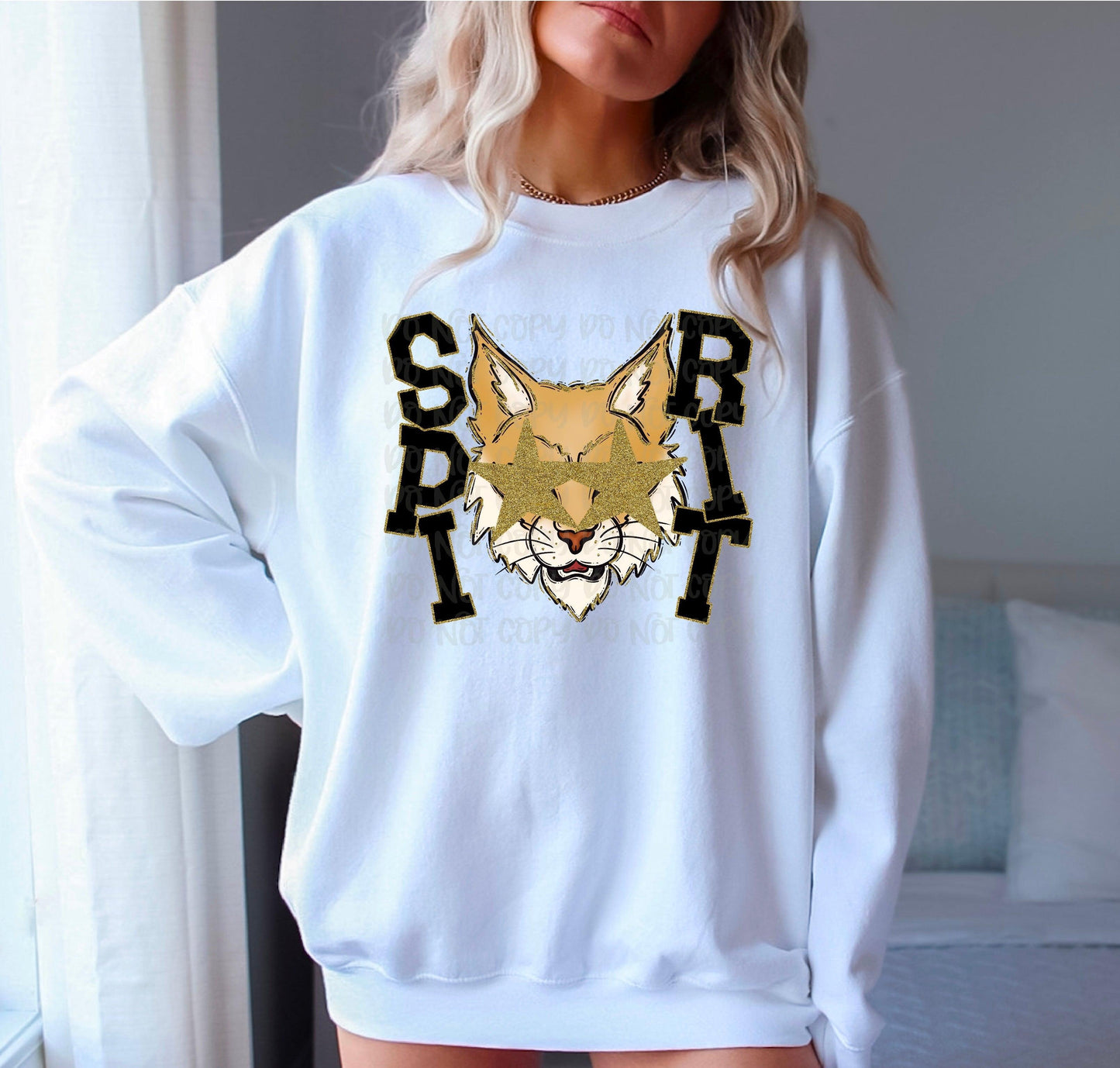 Starry Eyed Cat Spirit Black & Gold DTF Transfer