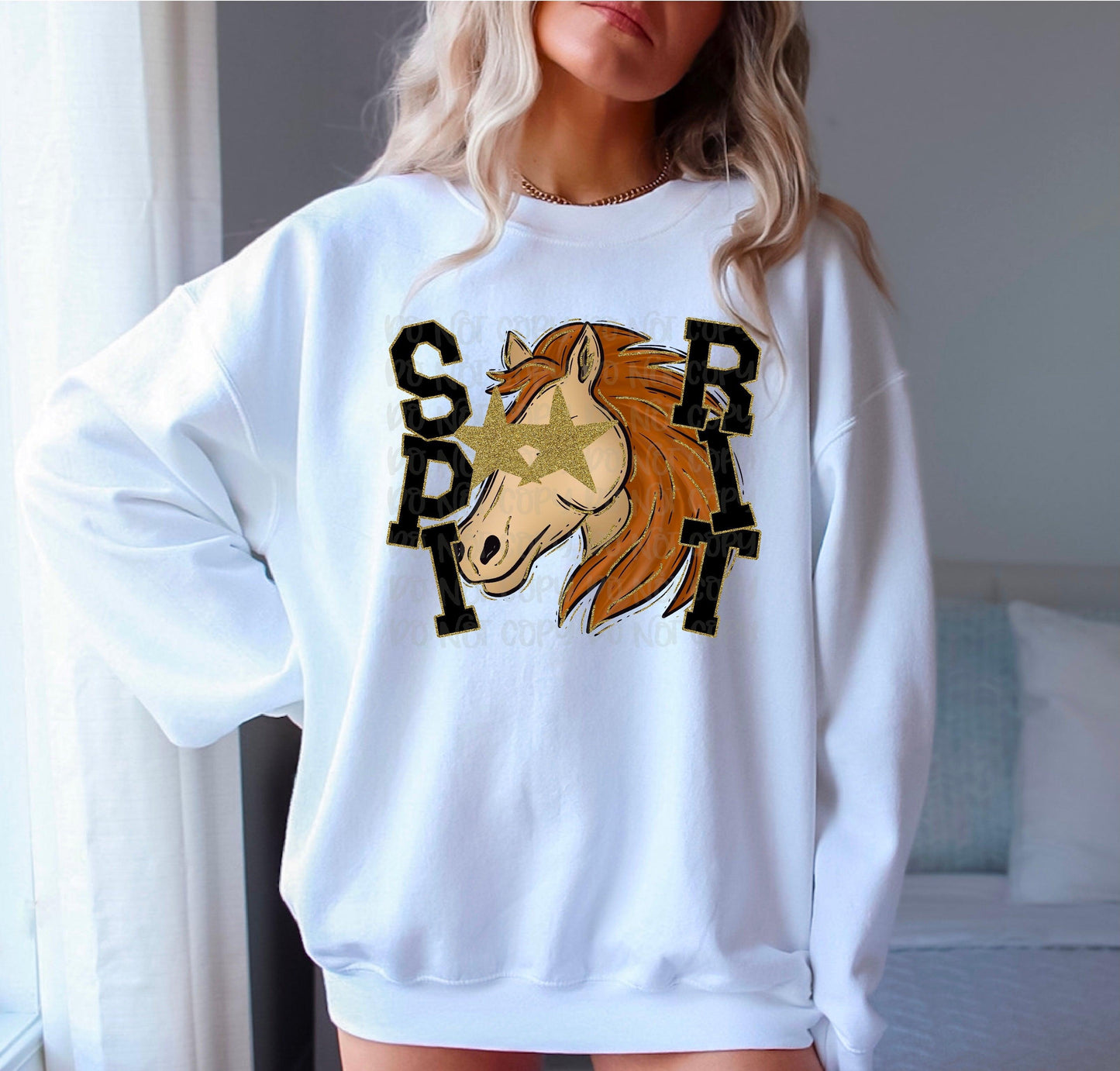 Starry Eyed Mustang Spirit Black & Gold DTF Transfer